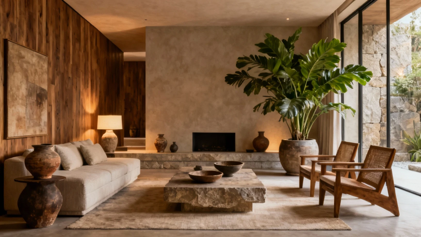 Salon contemporain et chaleureux